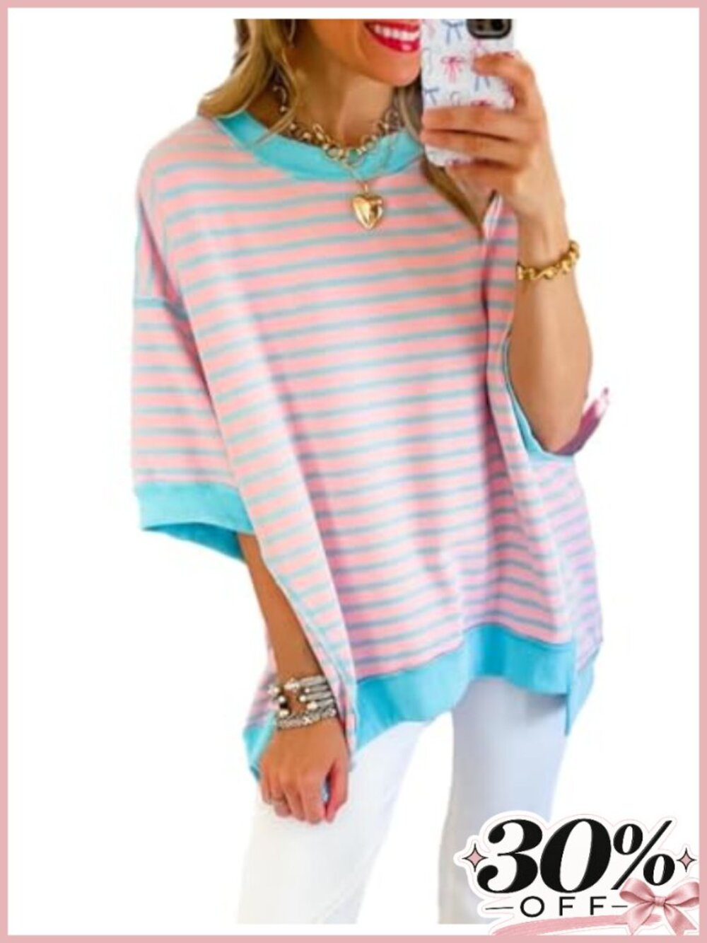Oversized Striped Short Sleeve Crewneck Sweatshirt Pullover Top
